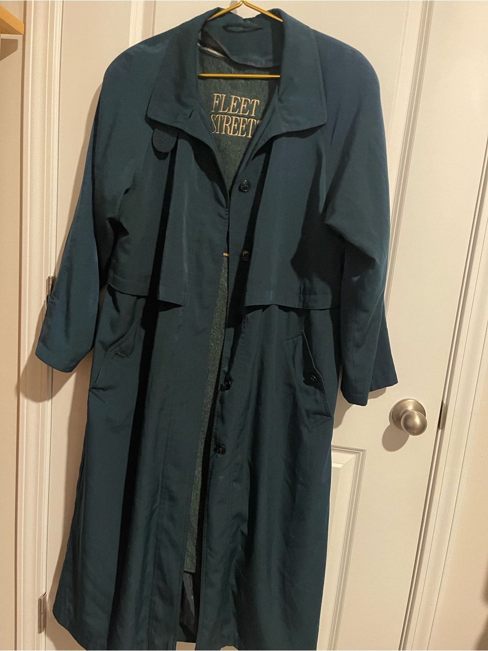 Women's 6 Fleet Street Hunter Green Maxi Trench Coat W/Zip in lining Vintage